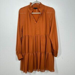 1.State Pumpkin Spice Orange‎ Sheer Sleeve Mini Dress Size Small Fall Wedding